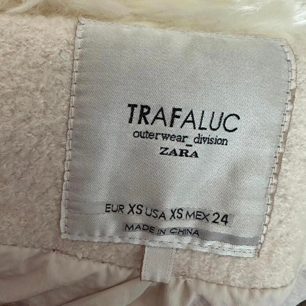 Zara Trafaluc Moto Asymmetrical Zip Coat Faux Fur Blush Pink Wool Jacket Size XS - Picture 9 of 11